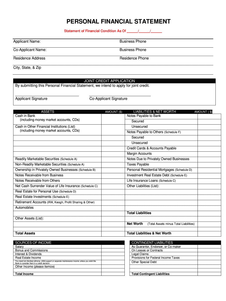  pdfFiller Personal Financial Statement 2006-2024