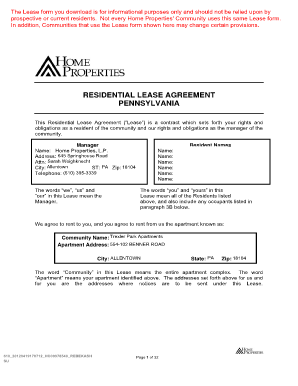 Pa Lease Agreement Fillable Form