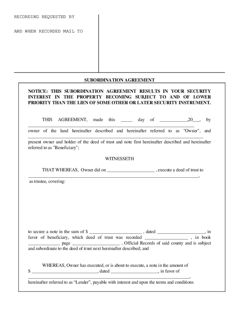 Subordination Agreement Form