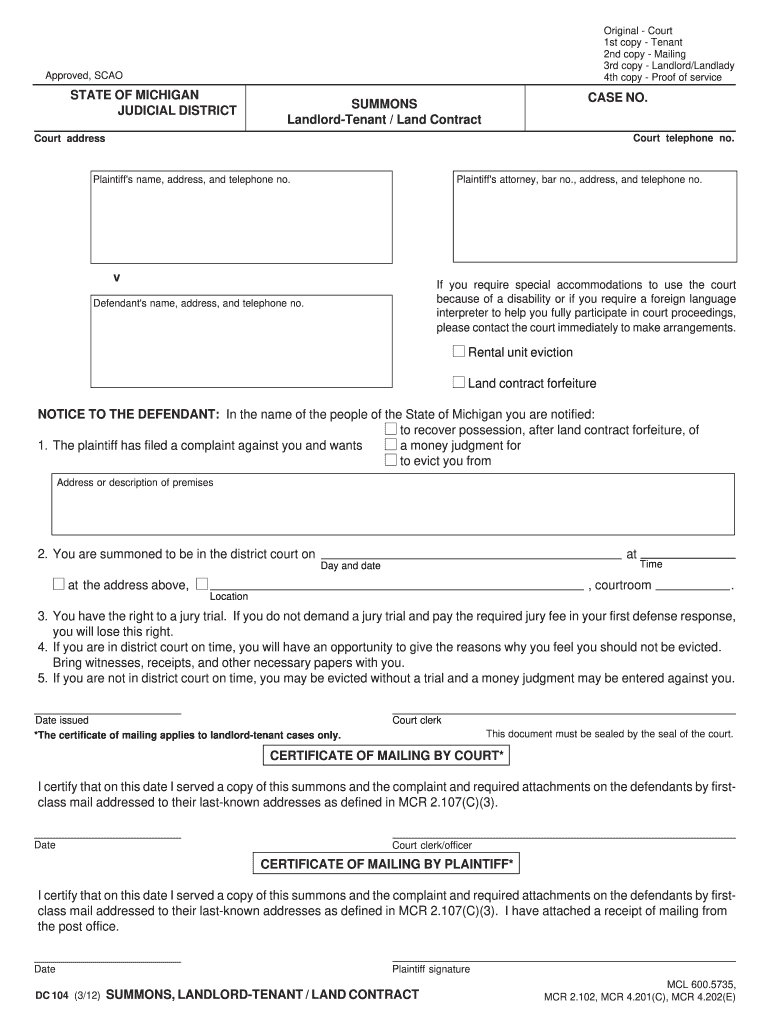  Mi Summons  Form 2012