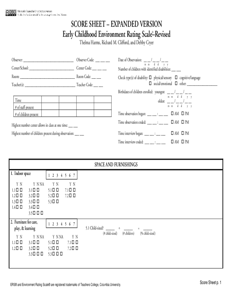 Ecers Score  Form