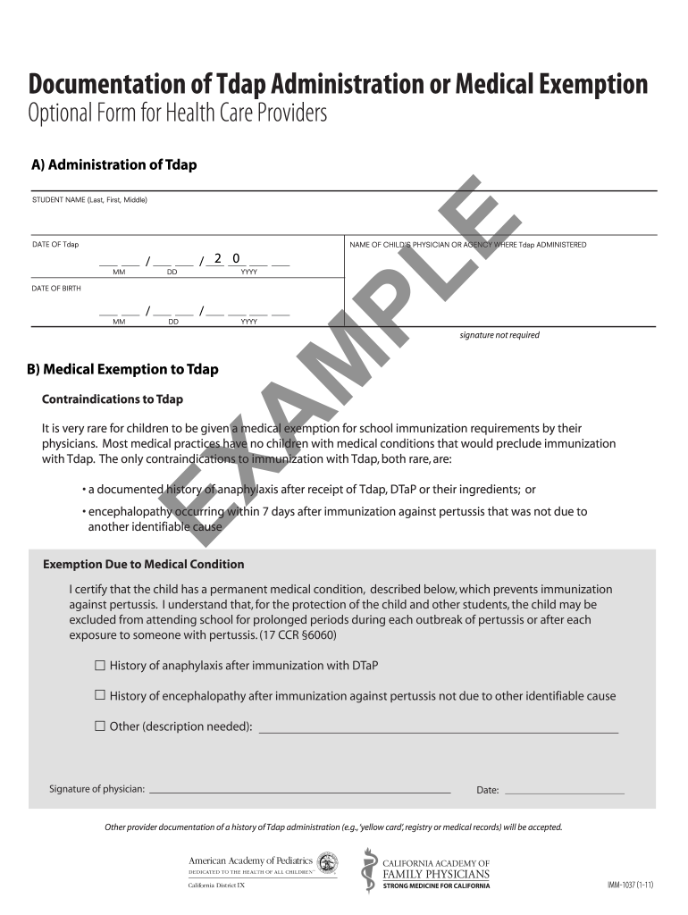 Tdap Documentation Form