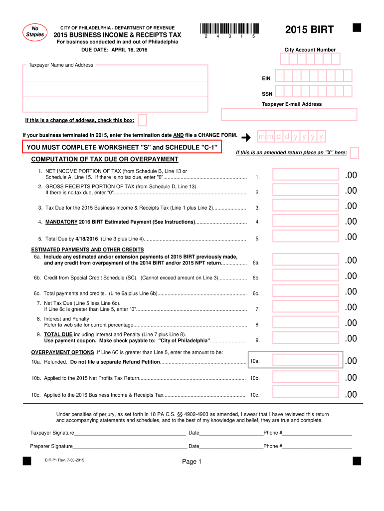 Birt Tax Return  Form