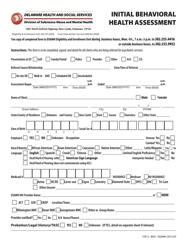 Delaware Bha Dsamh  Form