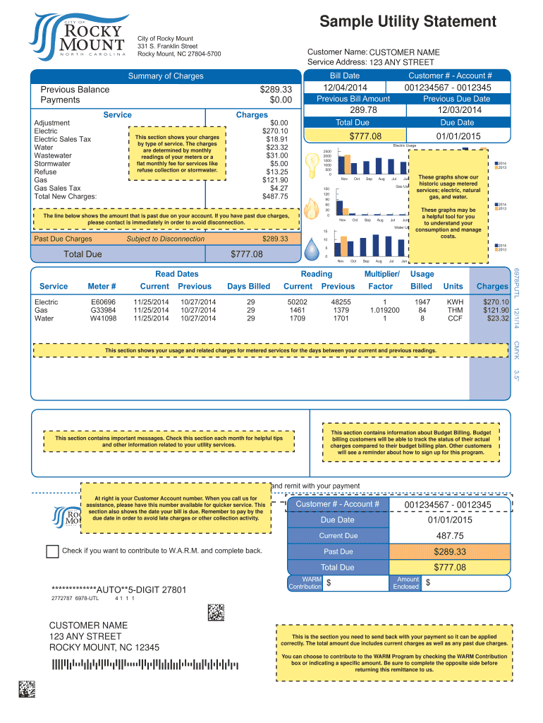 Utility Statement Sample Utility Statement City of Rocky Mount 331 S Rockymountnc  Form