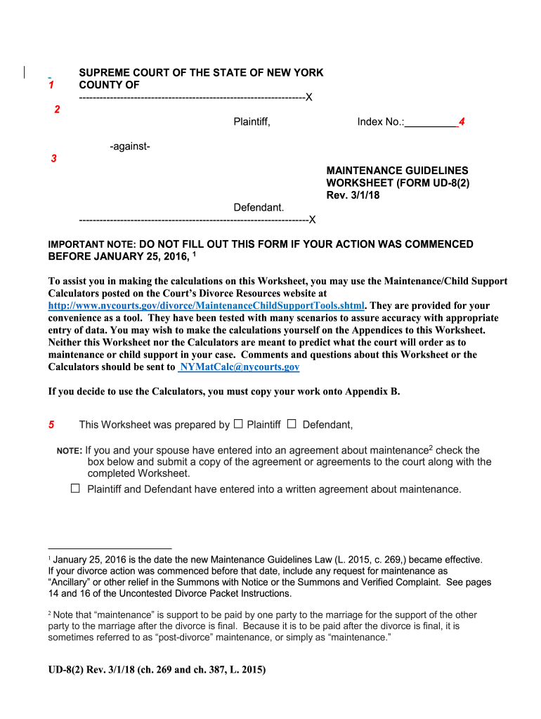  Form UD 82 Maintenance Guidelines Worksheet  Nycourts 2016-2024