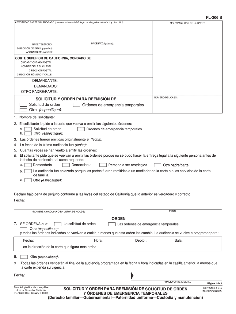  FL 306 S Application and Order for Reissuance of Request for Order Courts Ca 2017