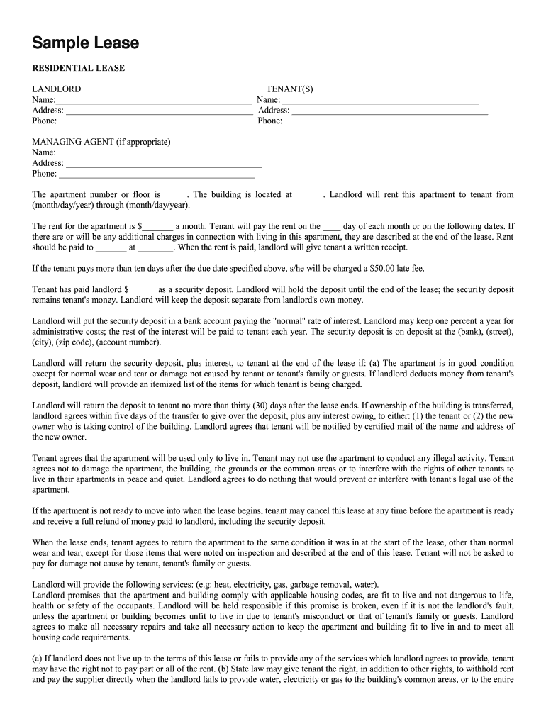 Sample Lease  Form