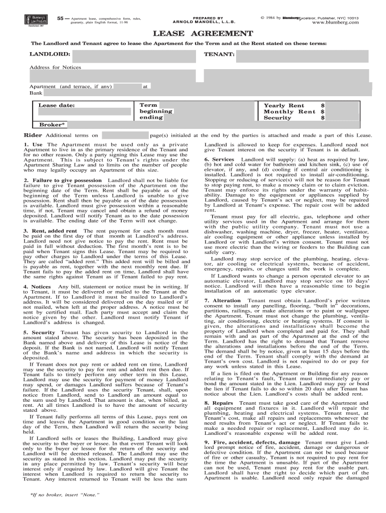 Blumberg Lease Agreement T 186 Form