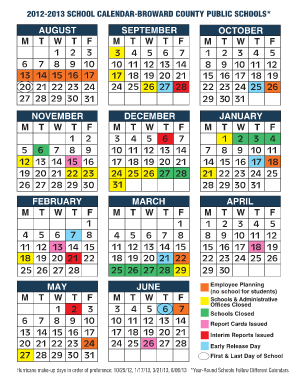 Broward County School Calendar  Form