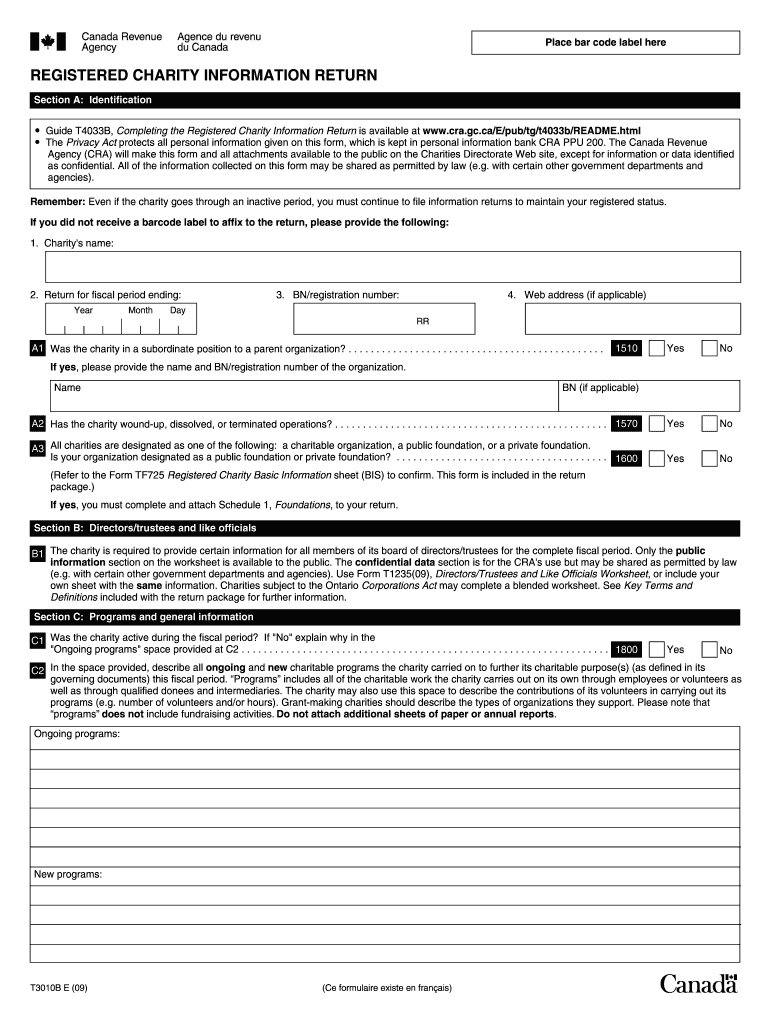  T3010 Form 2009-2023
