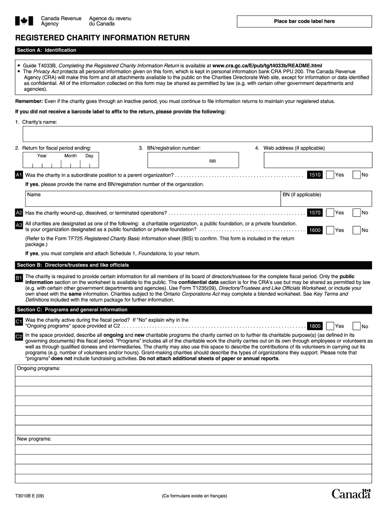  T3010 Form 2009-2024