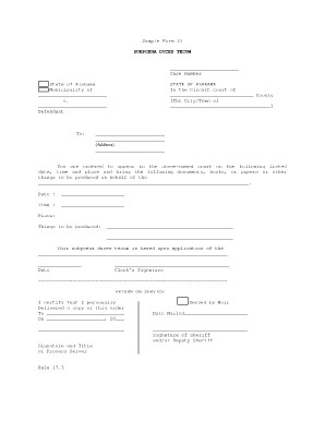 Subpoena Duces Tecum Alabama  Form