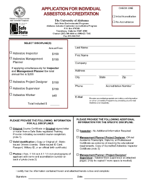 Alabama Asbestos License  Form