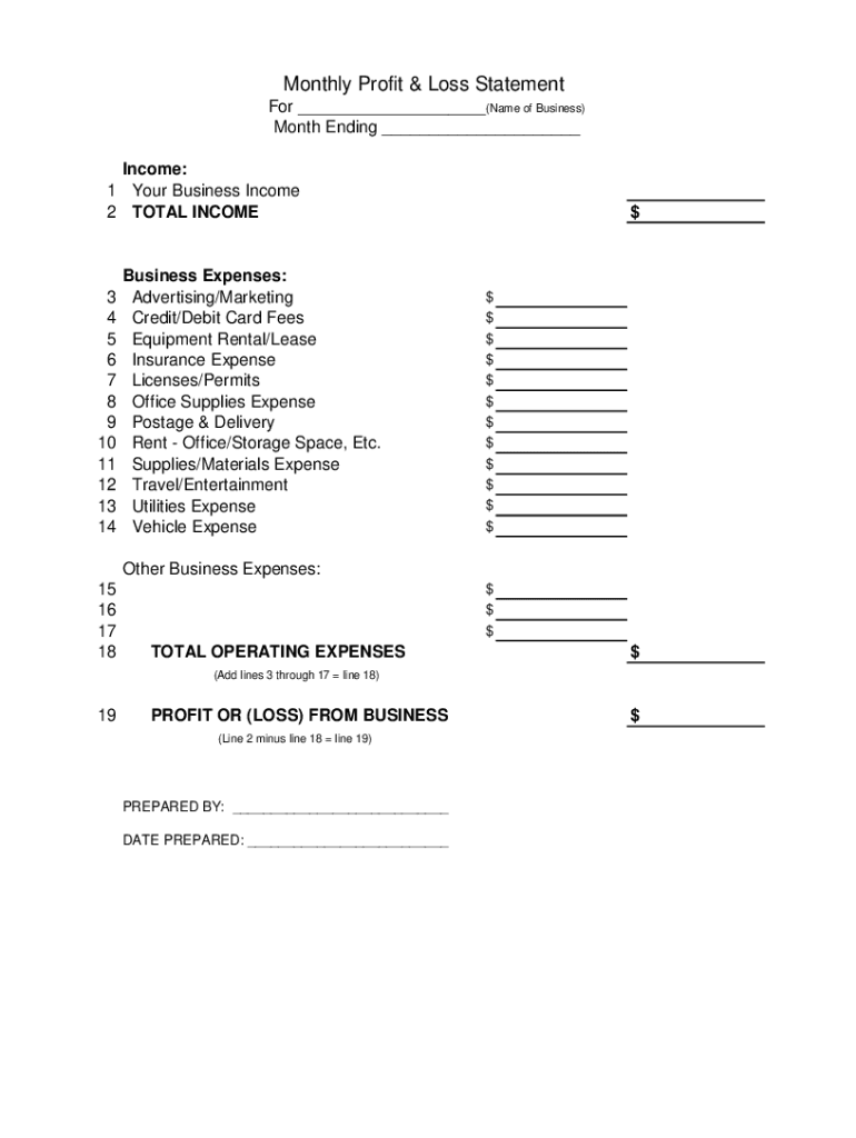 Get and Sign Profit and Loss Template  Form