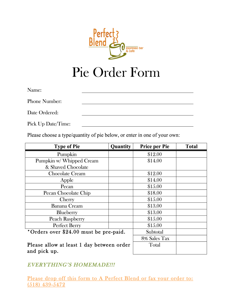 Pie Order Form