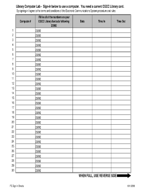 Computer Sign Out Sheet  Form