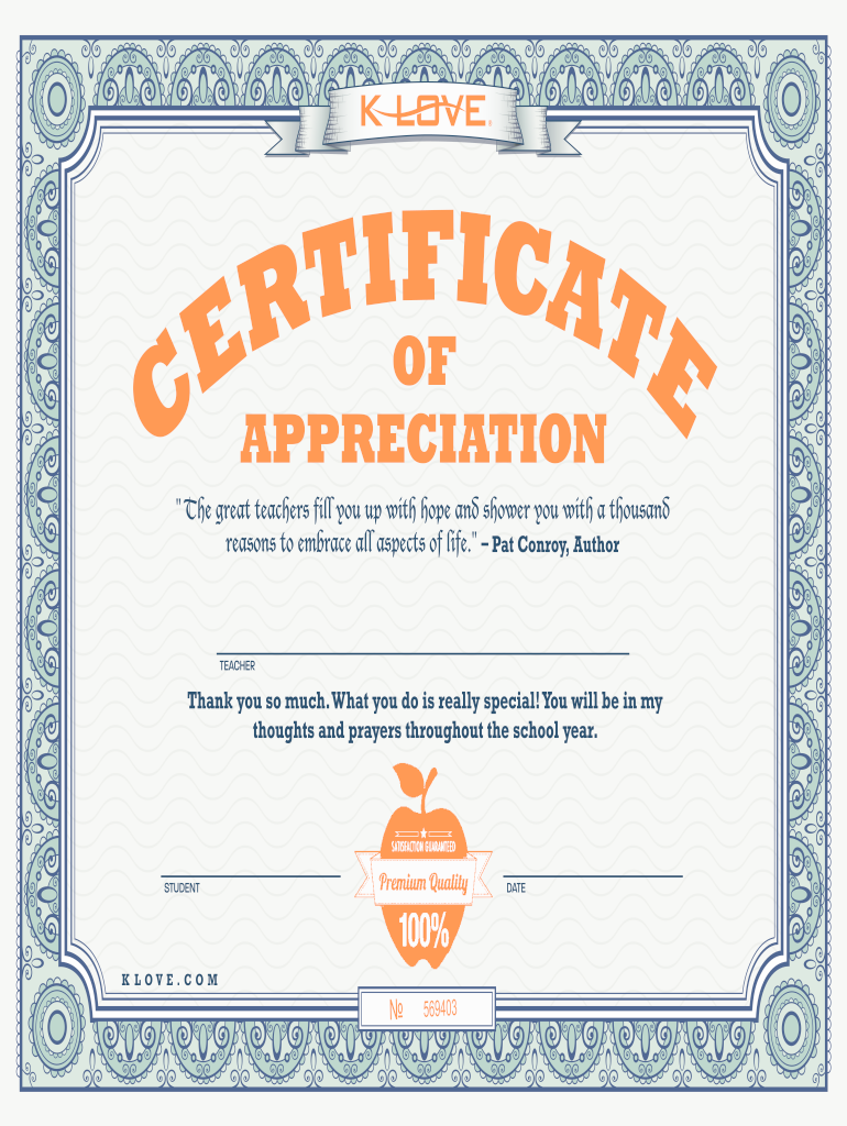 Fillable Certificate of Appreciation  Form