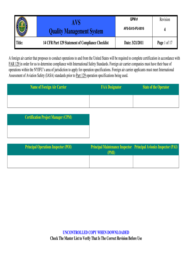 Statement Compliance Faa  Form