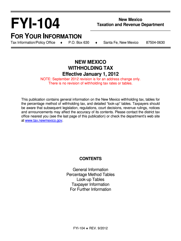  New Mexico Withholding  Form 2012