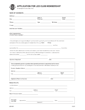 Leo Club Application Form