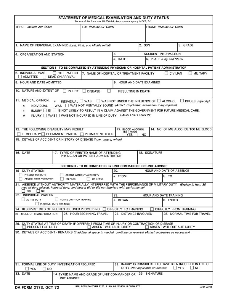 Da Form 2173