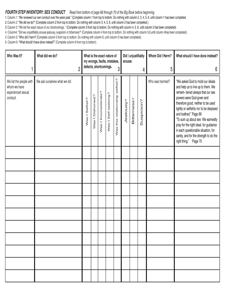 UA 4th Step Sex Conduct Inventory  Form