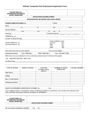 Altitude Trampoline Park Employment Application  Form