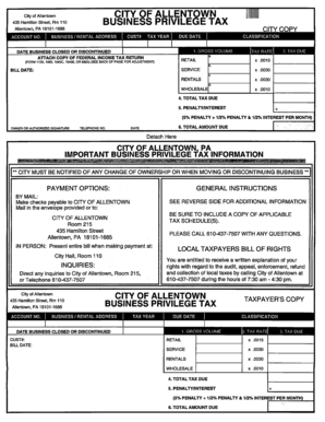 Business Privilege Tax Form Allentownpa
