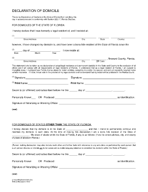 Declaration of Residence  Form