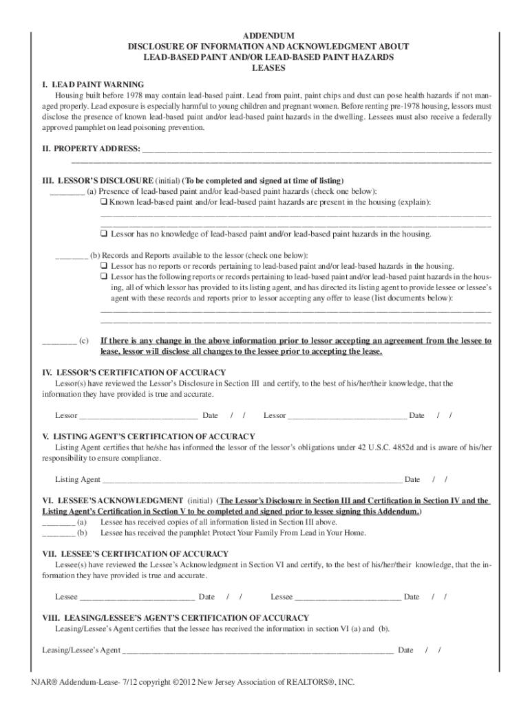 Epa Lead Based Paint Disclosure Form