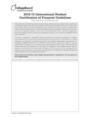 International Student Certification of Finances 13 Form