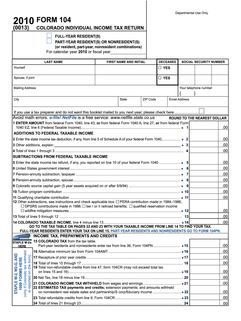 Printable Colorado Income Tax Form 104