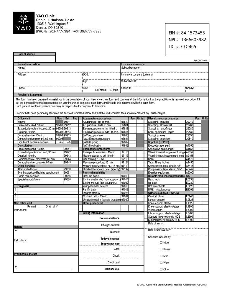 Acupuncture Superbill Template  Form