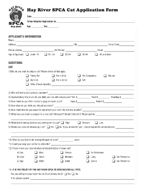 Cat Adoption Forms Printable