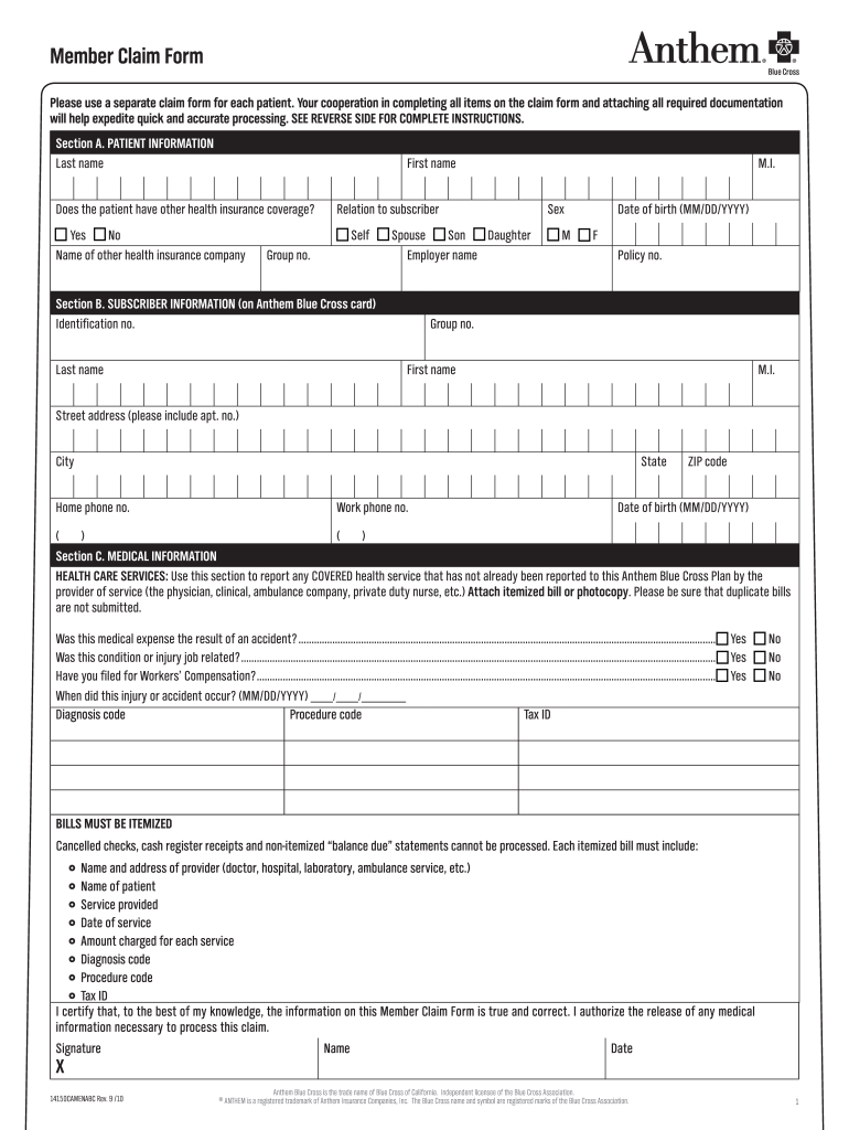  Anthem Bcbs Claim Action Request Form 2010-2024