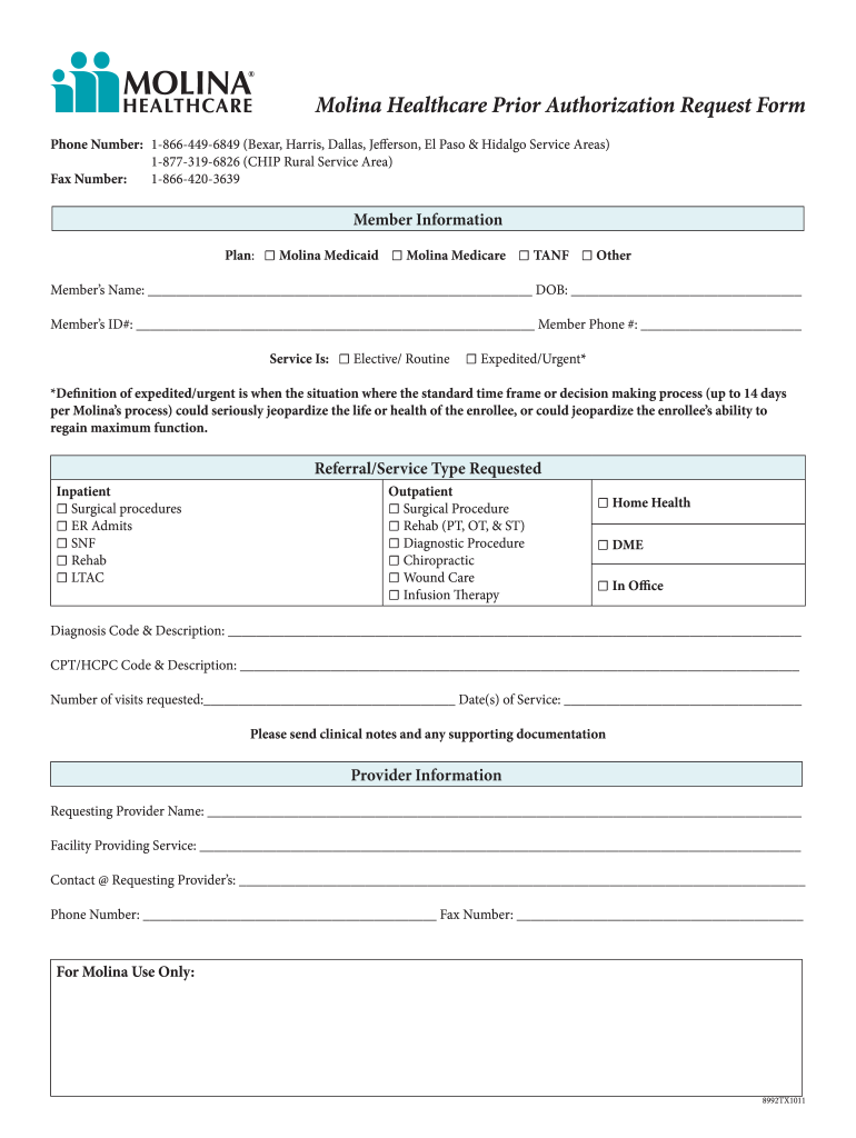 Molina Prior Authorization Form