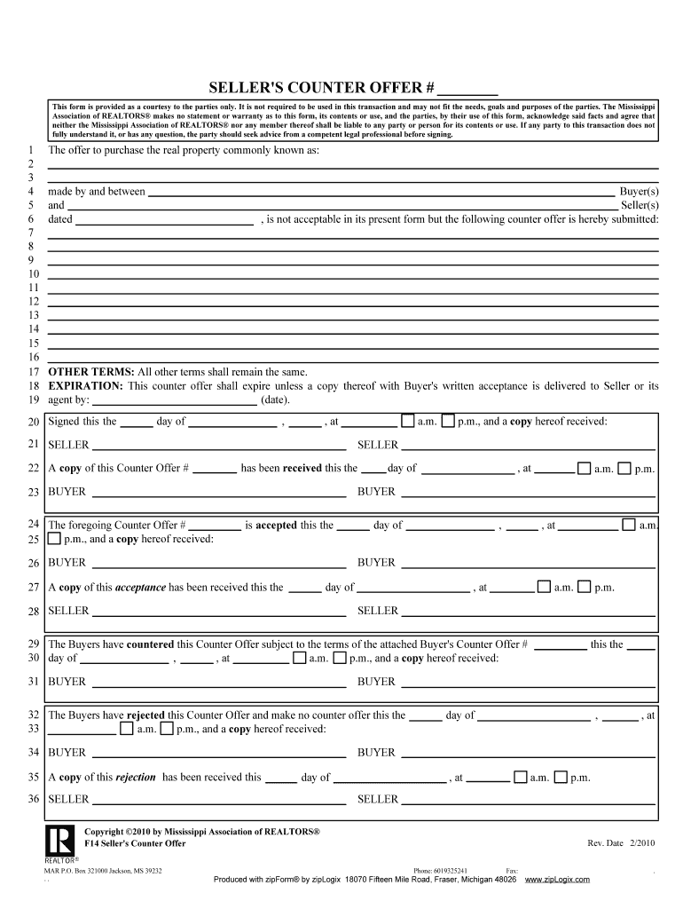 Florida Real Estate Counter Offer Form Example