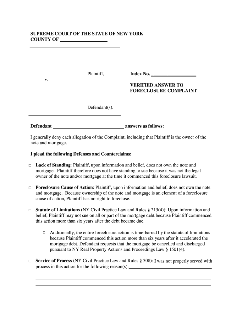 Nys Answer to Foreclosure Form
