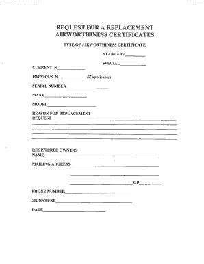 Replacement Airworthiness Certificate  Form