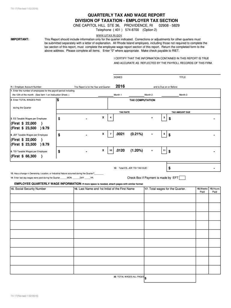  Quarterly Tax and Wage Report Division of Taxation  Employer Tax 2016