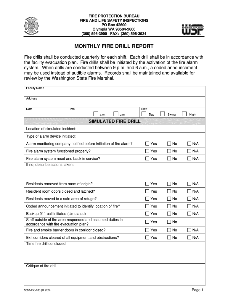 Fire Drill Report  Form