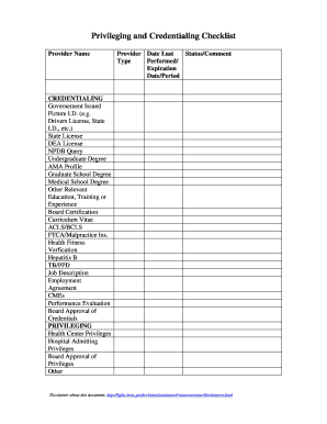 Provider Credentialing Checklist Template  Form