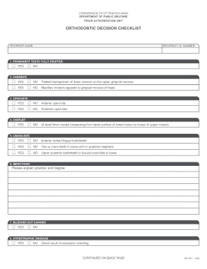 Orthodontic Decision Checklist  Form