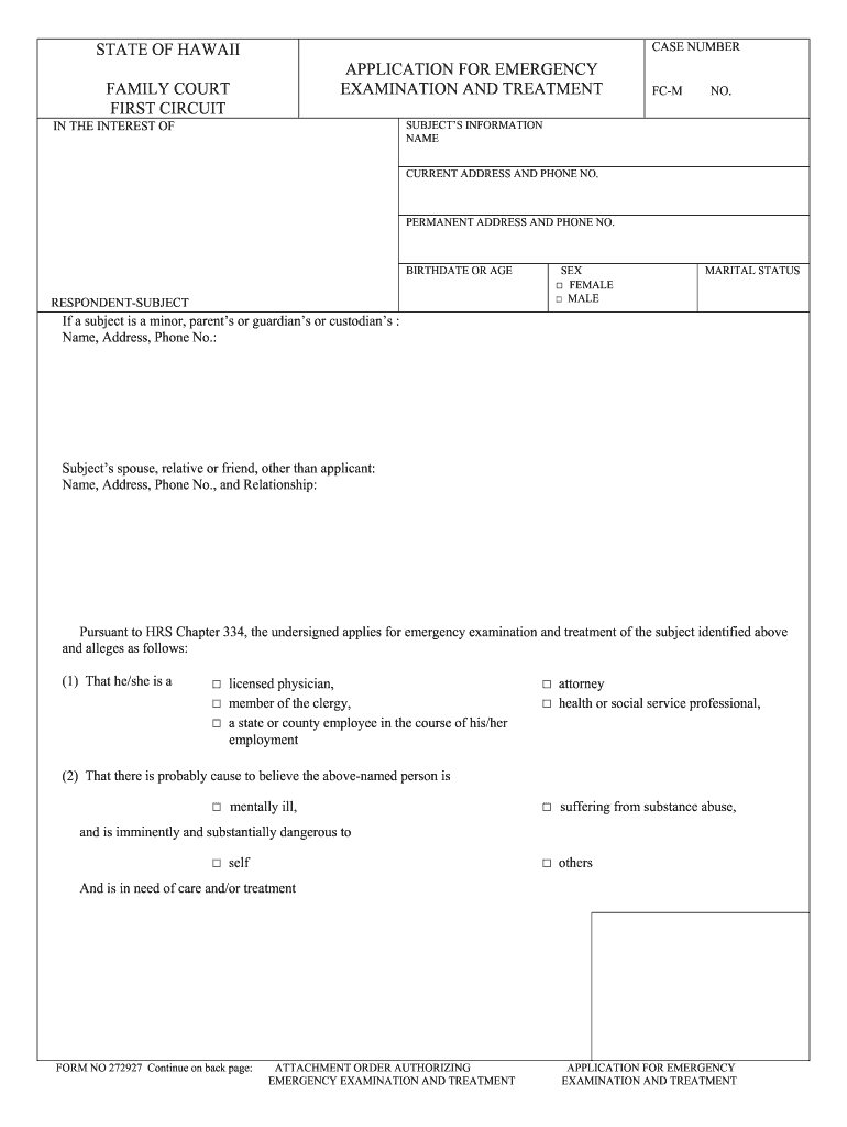 Hawaii Examination Treatment  Form