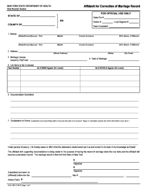 Marriage Certificate Correction Application  Form