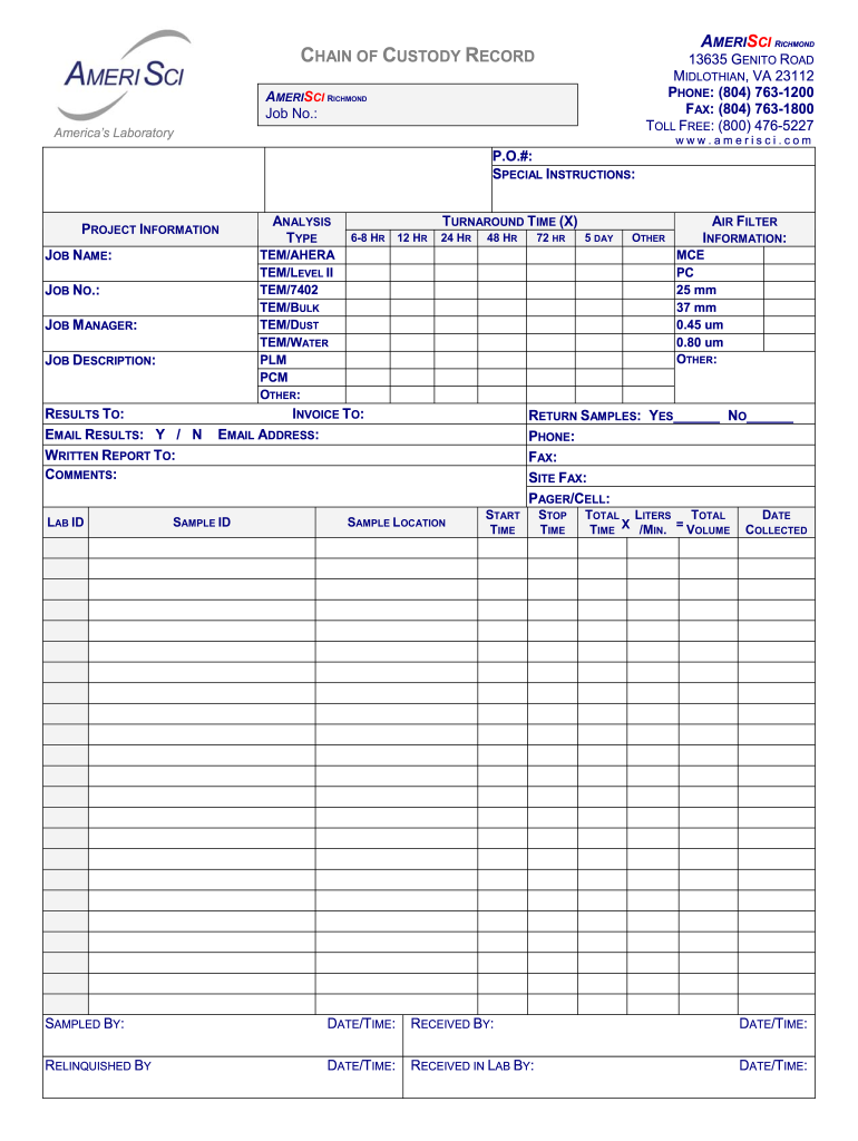 Amerisci Labs Virginia  Form