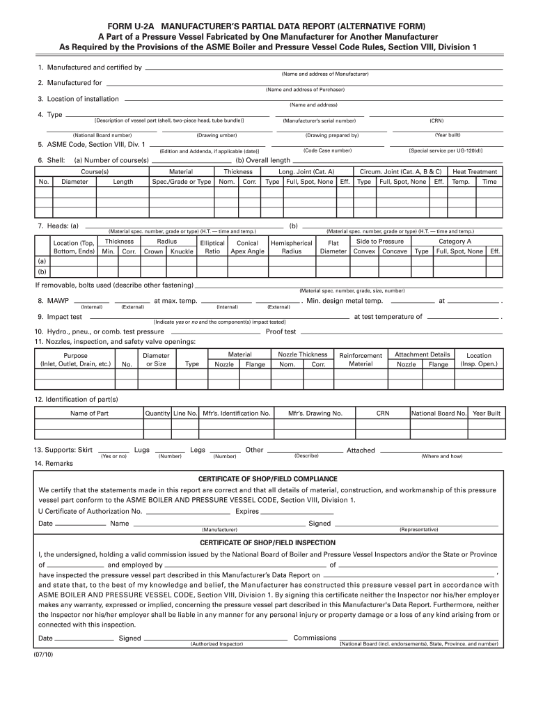  Asme U2a Form 2010