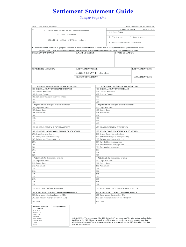 Settlement Statement Guide Fredericksburg Title Insurance Company  Form