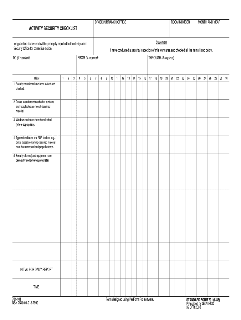 Standard Form 701